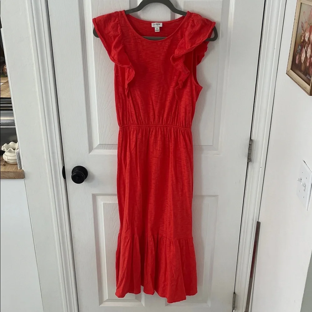 J. Crew Red Midi Dress with Ruffle Sleeves